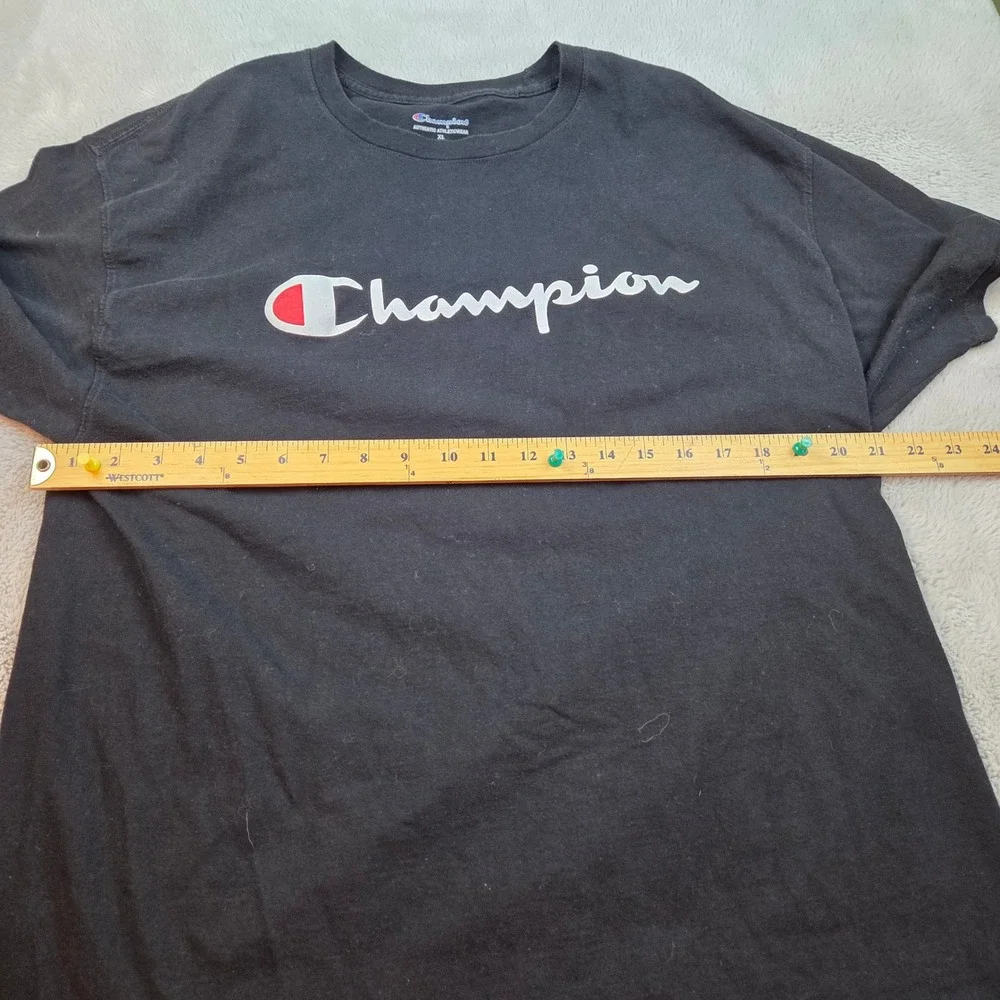 Champion T-Shirt Mens XL Black Short Sleeve Script‎ Logo Athletic Tee - Picture 3 of 7